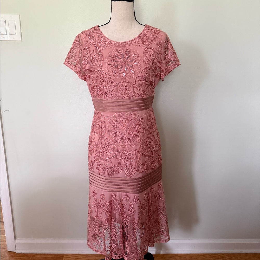 Pink Flutter Sleeve Sheath Midi Dress